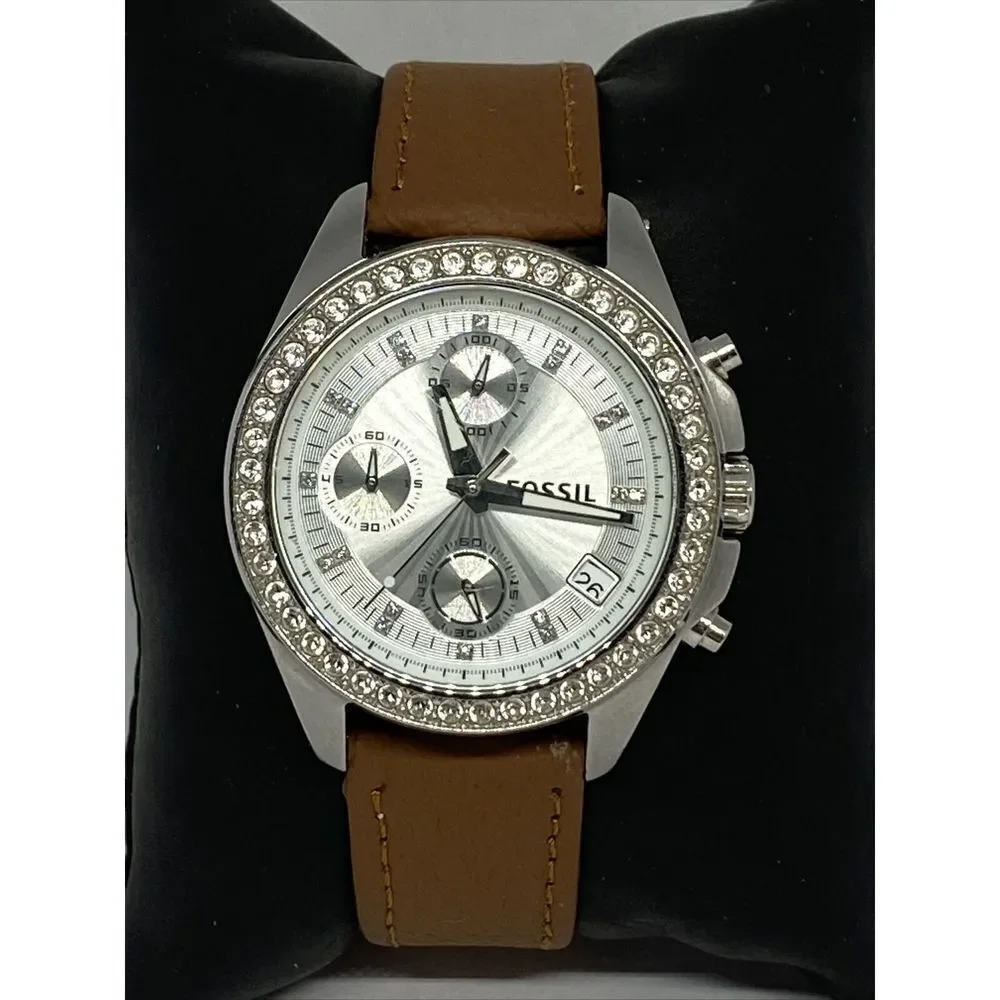 Fossil ES2681 Women's Brown Leather Analog Silver Dial Quartz Wrist Watch HK996